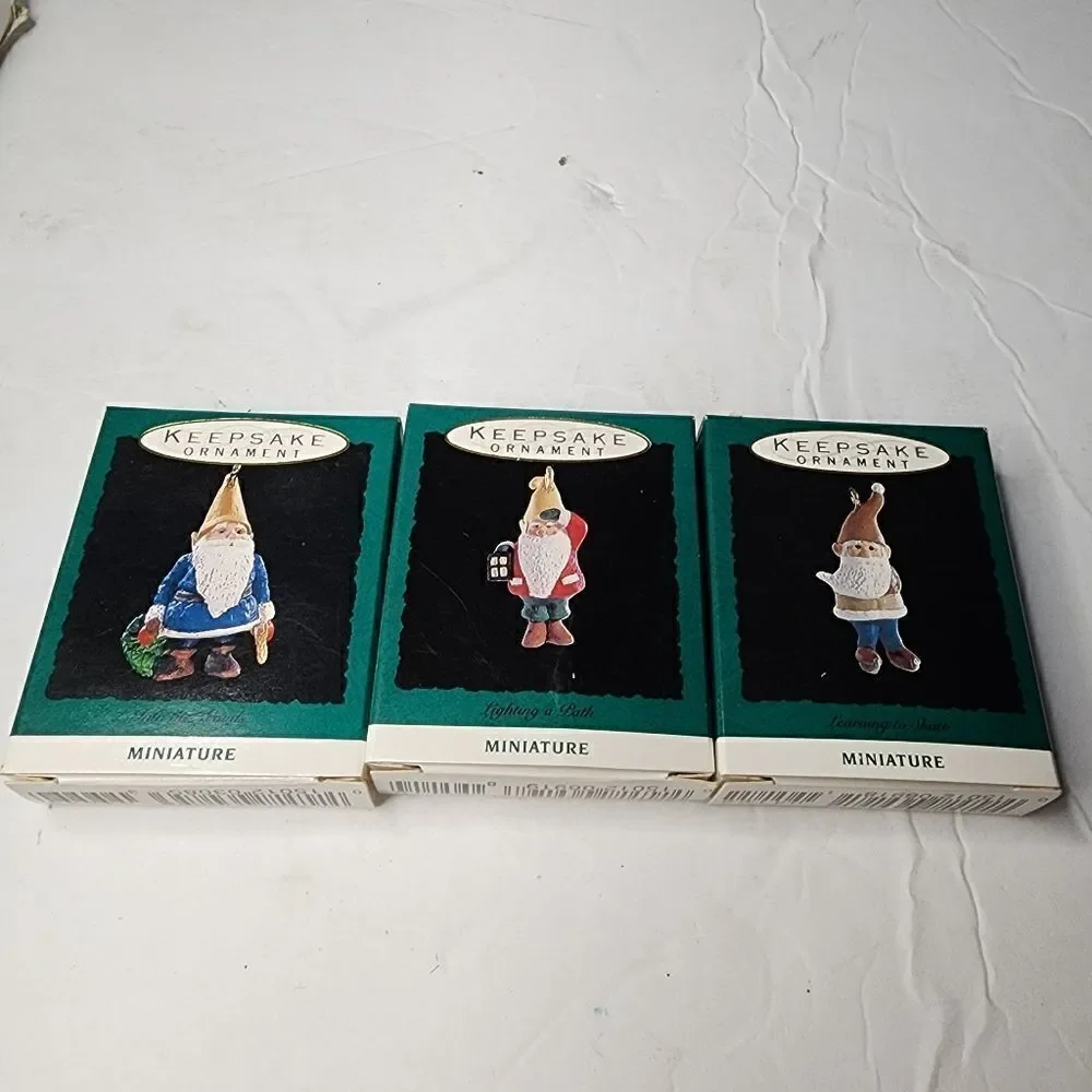 Hallmark vintage 1990s Gnomes Keepsake ornaments lot of 3 mini